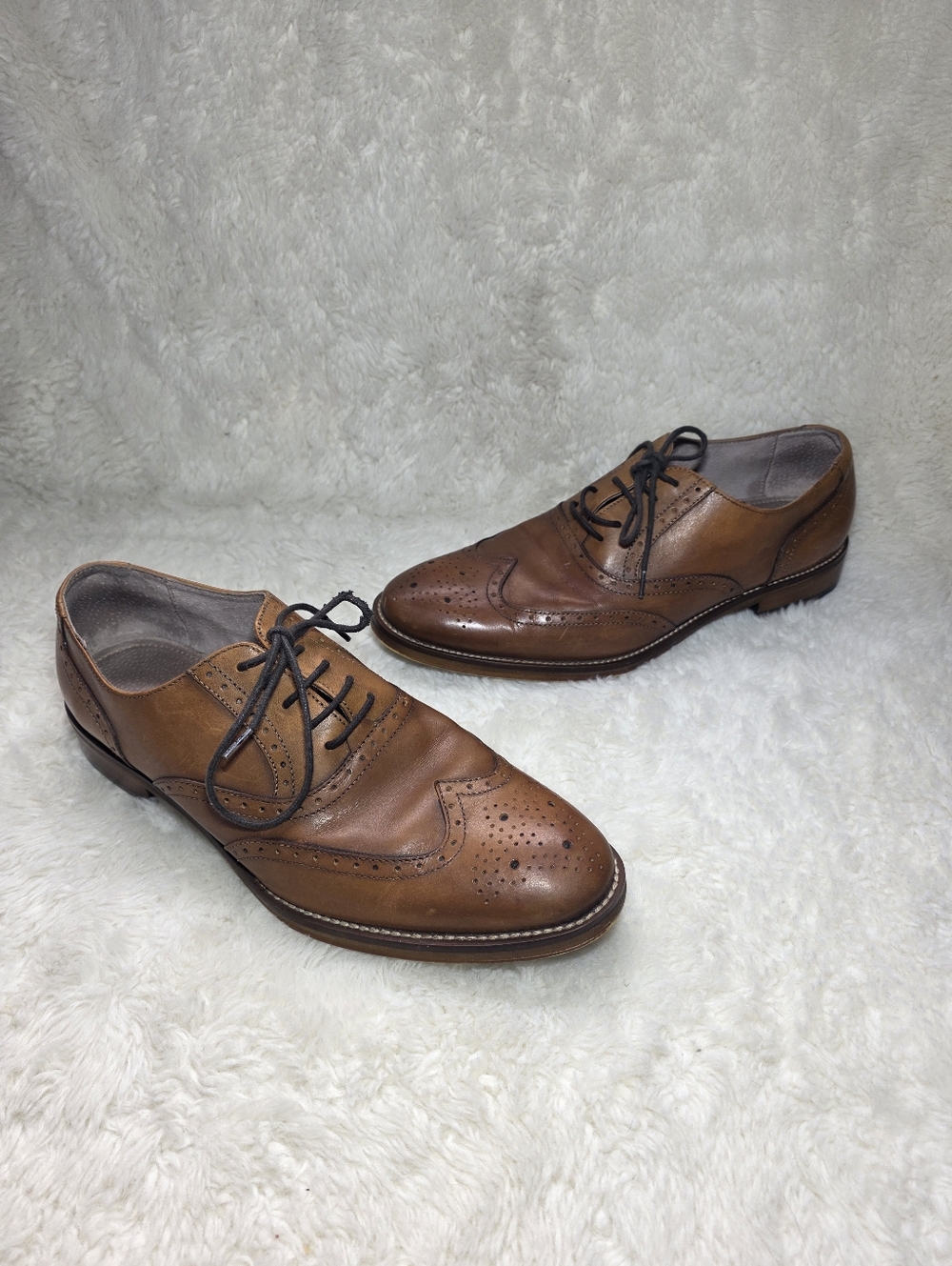 Johnston & Murphy Mens 9M Cognac Brown Leather Wingtip Oxford Brogues Classic